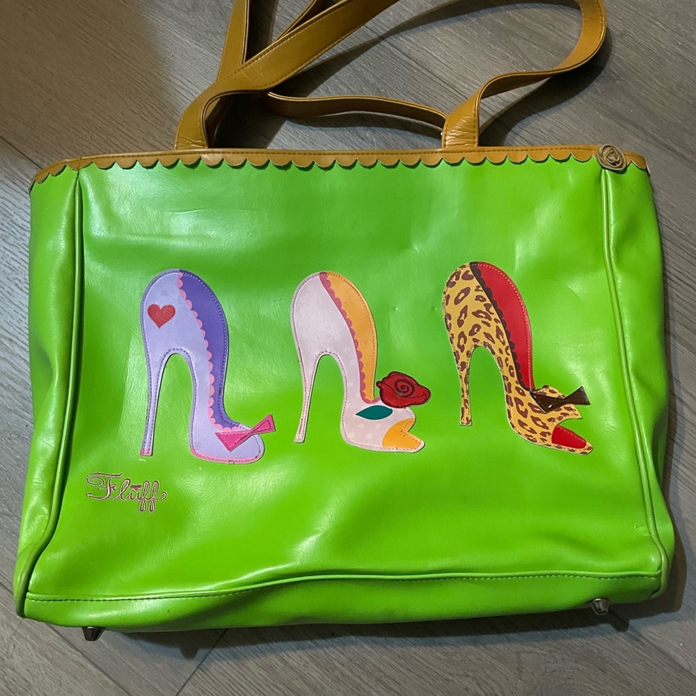 Fluff Green Tote with Artistic Shoe Design